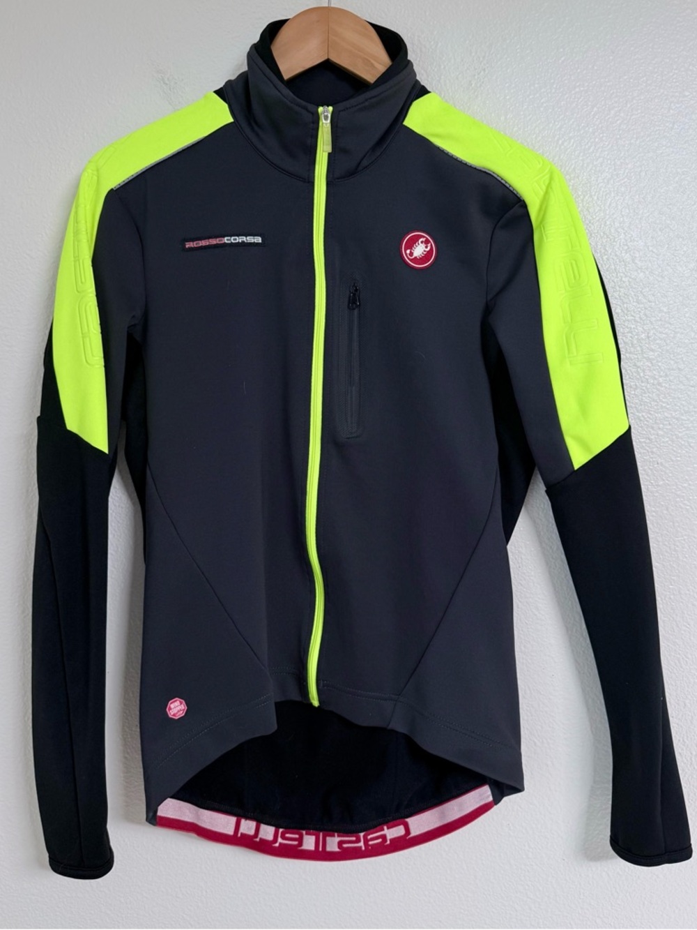 Castelli Rosso Corsa Windstopper Cycling Jacket Men’s Large Black/Neon Yellow